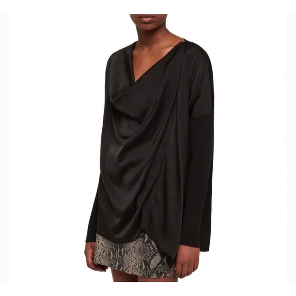 AllSaints Erma Cowl Neck Black Top Small NWT $150